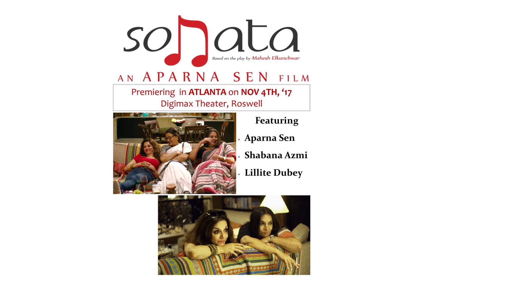 Premiering Sonata in Atlanta, AN Aparna SEN film (ENGLISH) Buy Tickets Online | Roswell , Sat , 2017-11-04 | ThisisShow